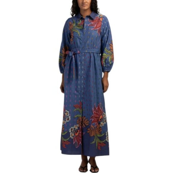 celina moon long sleeve floral maxi dress Myrna Floral Long Sleeve Cotton Maxi Dress (Women)
